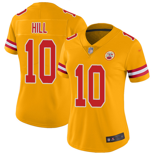 Women Kansas City Chiefs 10 Hill Tyreek Limited Gold Inverted Legend Football Nike NFL Jersey